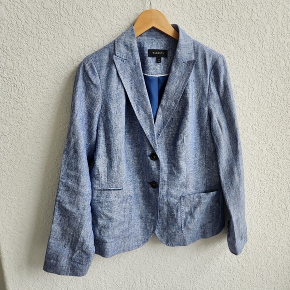 Talbots  Chambray Blue Linen 2 Button Lined Blazer Size 8 - Picture 7 of 10